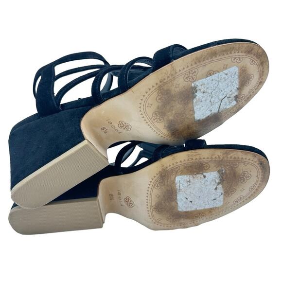 Isola Lina Cage Sandals Womens Size 8.5 Black Suede Side Zip Sculpted Heel Edgy - Picture 7 of 9